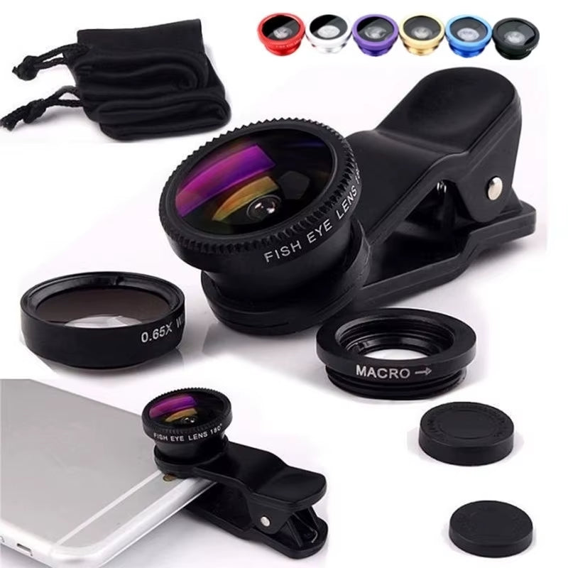Fish Eye for Iphone Huawei Samsung Xiaomi Telefoon Phone Lens Fisheye +Wide Angle +Macro Camera Lenses Objetivo Movil Telelens